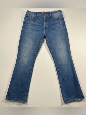 MOTHER Insider Flood Fray Jeans 34 We Got The Beat Raw Hem High Rise Crop